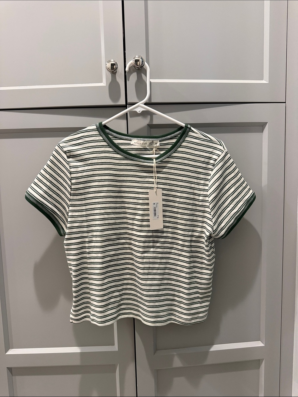 Altar'd State Green & White Striped Ringer Tee